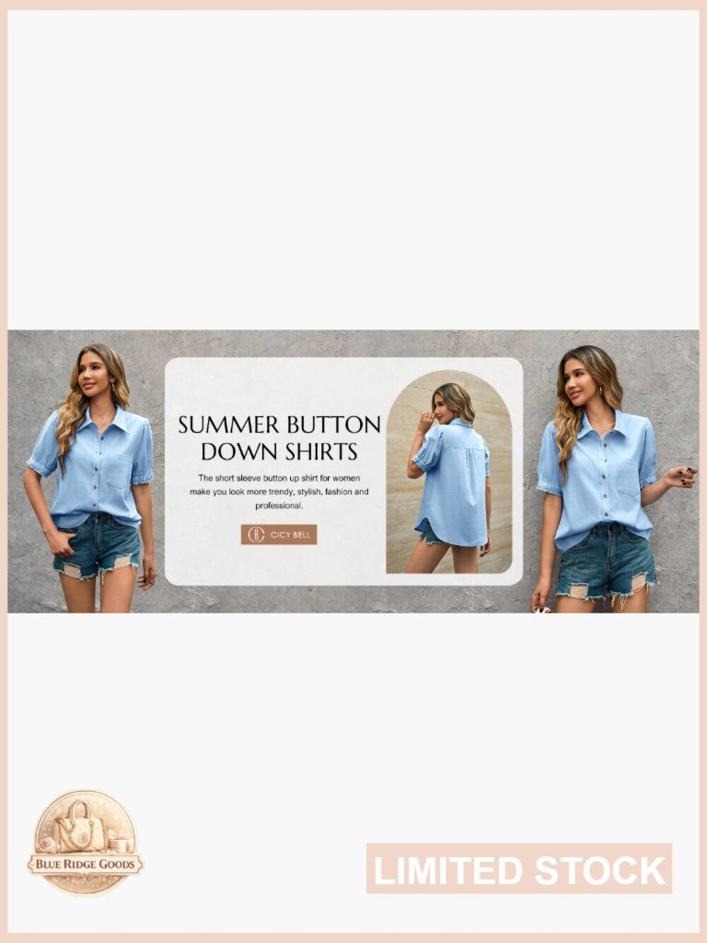 Puff Short Sleeve Button Down Shirt Casual Collared V Neck Linen Loose Fit - Picture 7 of 7